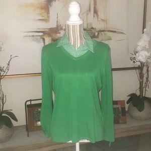 ❤️Pretty Vibrant Green Sweater w/ Shirt Collar